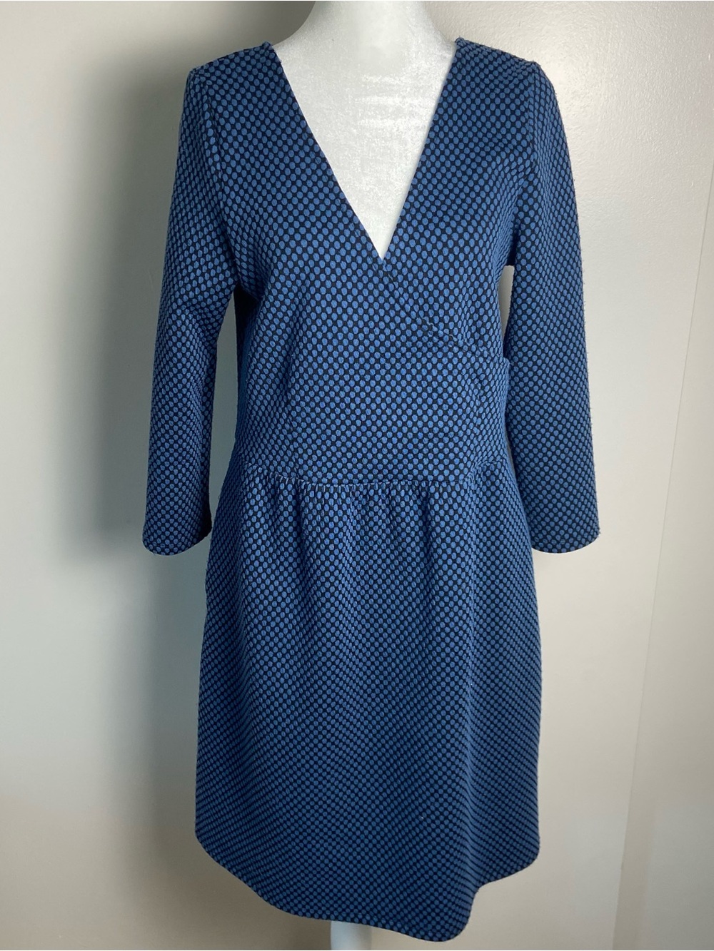 HD in Paris Navy Blue Patterned V-Neck Long Sleeve Dress
